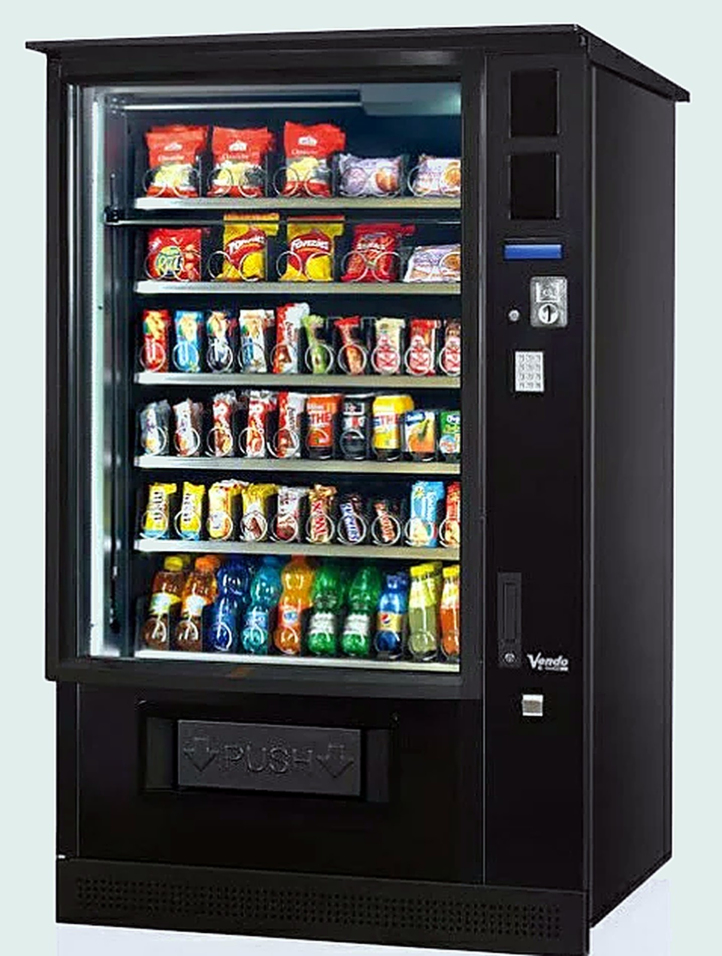 Snackautomat von GR·EAT mit Riegeln, Chips, Süßwaren und gekühlten Getränken
