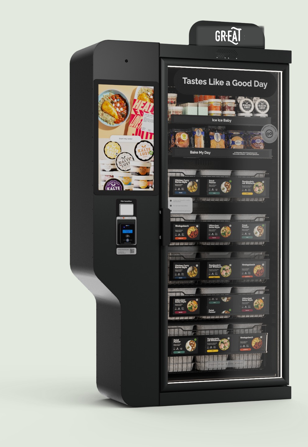 Smartfreezer von GR·EAT mit 30 tiefgekühlten Gerichten, rund um die Uhr verfügbar
